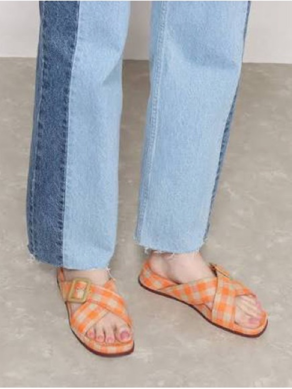 Camper Atonik Plaid Big Buckle Slip On Comfort Sandals Orange Beige Size 7